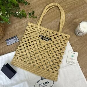 PRADA crochet tote bag basket weave shoulder openwork